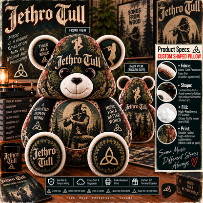 Jethro Tull Custom Shaped Bear Pillow – Progressive Folk Rock Music Inspired Gift for Fans