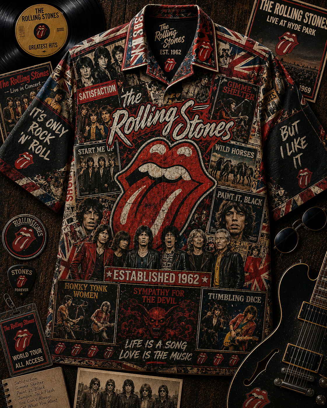 Rolling Stones Band Hawaiian Shirt - Vintage Music Rock Fan Gift