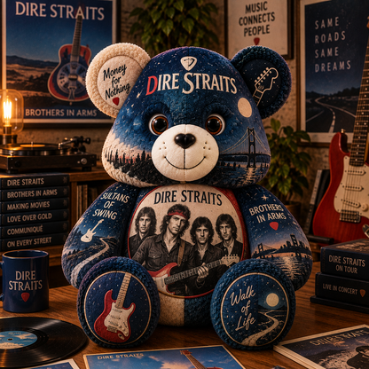 Dire Straits Bear Custom Shaped Pillow – Classic Rock Fan Gift