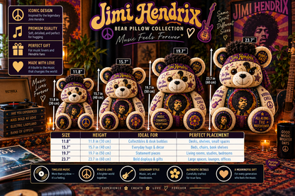 Jimi Hendrix Bear Custom Shaped Pillow – Purple Haze Rock Music Fan Gift
