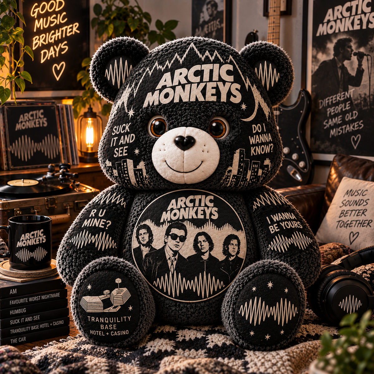 Arctic Monkeys Custom Shaped Bear Pillow – Indie Rock Music Inspired Gift for Arctic Monkeys Fans