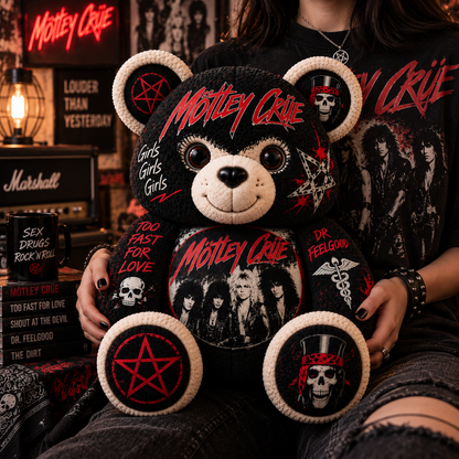 Mötley Crüe Bear Custom Shaped Pillow – Glam Metal Rock Music Fan Gift