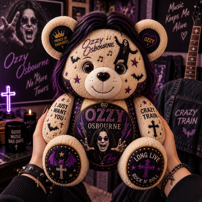 Ozzy Osbourne Bear Custom Shaped Pillow – Prince of Darkness Rock Music Fan Gift