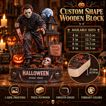 Michael Myers Halloween Horror Wooden Block - Collectible Table Decor