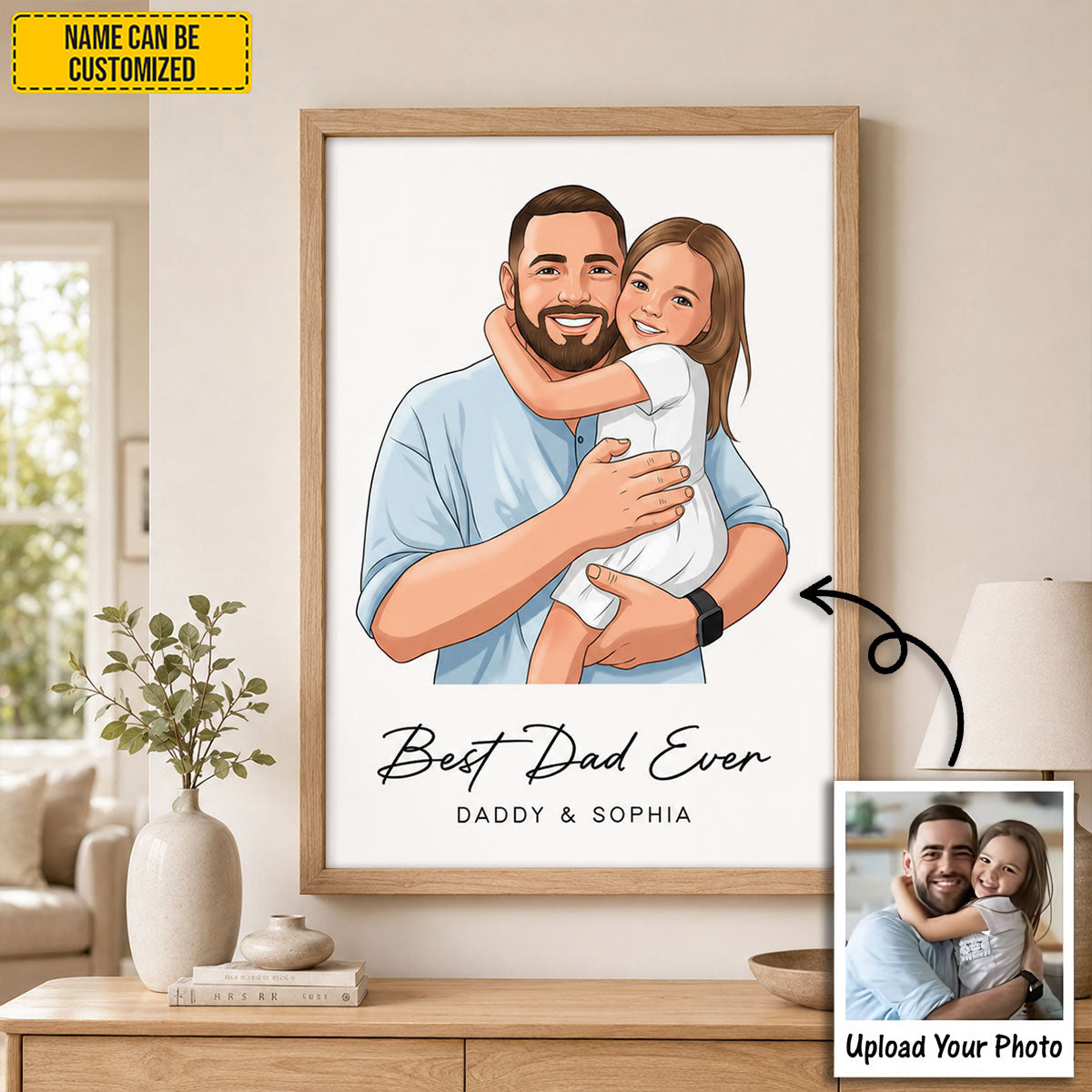 Portrait Color Drawing Style Best Dad Ever - Personalized Poster Canvas