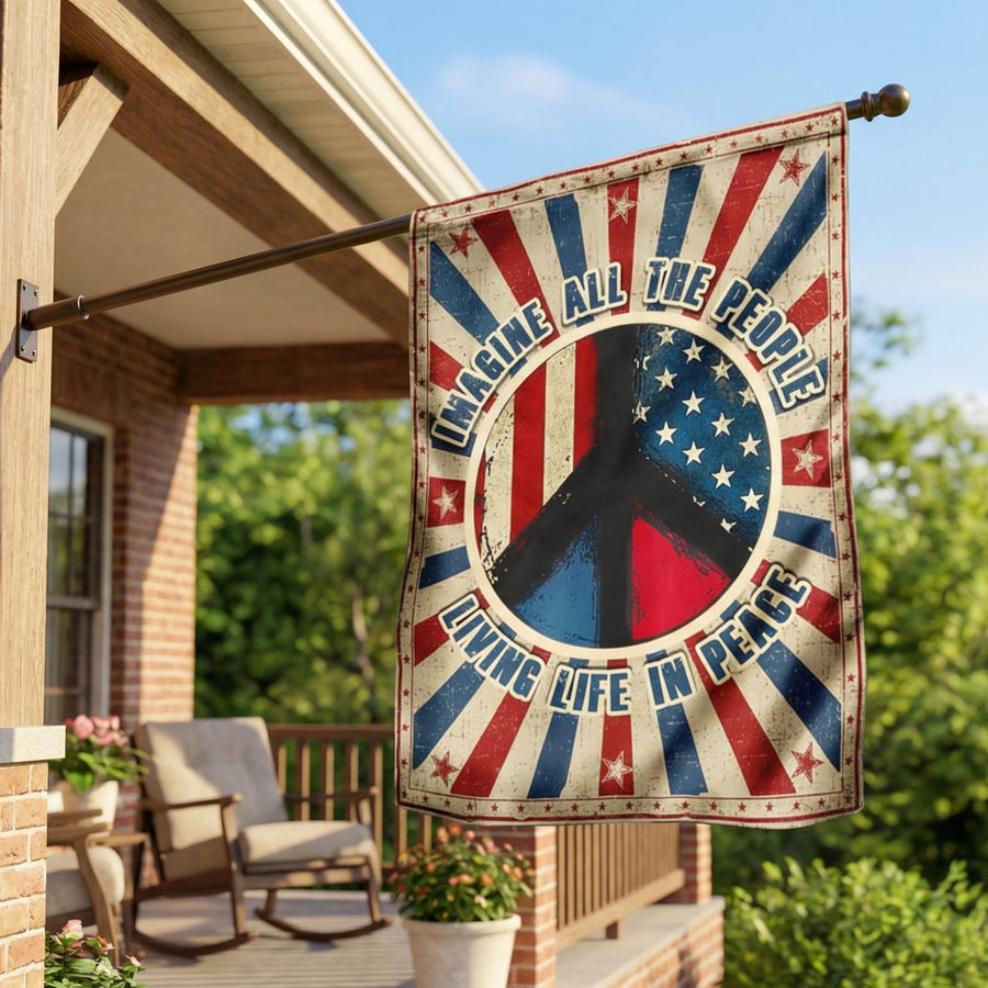 Woodstock Flag, Hippie Flag. Imagine All The People Living Life In Peace Flag