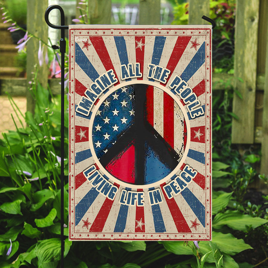 Woodstock Flag, Hippie Flag. Imagine All The People Living Life In Peace Flag