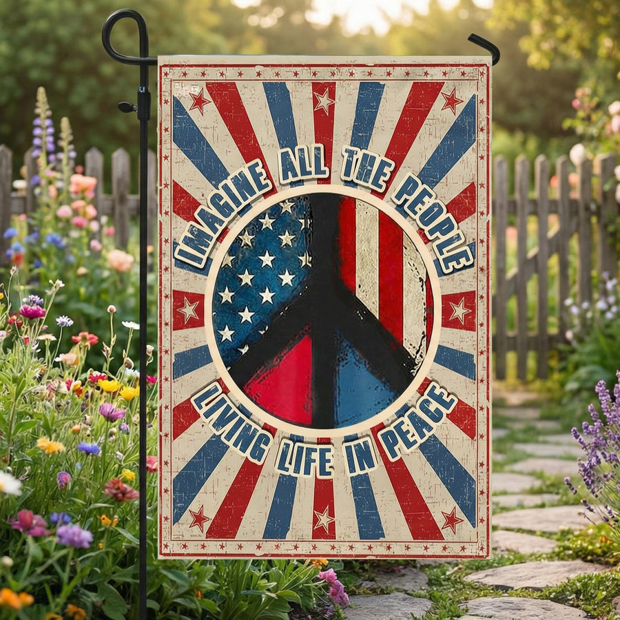 Woodstock Flag, Hippie Flag. Imagine All The People Living Life In Peace Flag