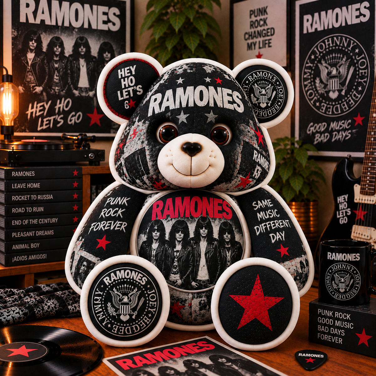Ramones Bear Custom Shaped Pillow – Hey Ho Let’s Go Punk Rock Music Fan Gift