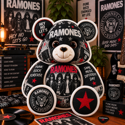 Ramones Bear Custom Shaped Pillow – Hey Ho Let’s Go Punk Rock Music Fan Gift