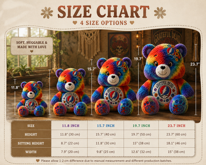 Grateful Dead Tie-Dye Bear Shaped Pillow– The Perfect Gift for Deadheads
