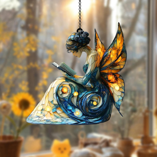 Butterfly Fairy Reading Book Acrylic Window Hanging