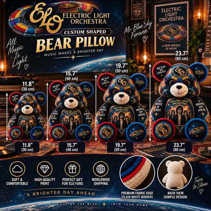 Electric Light Orchestra (ELO) Custom Shaped Bear Pillow – Classic Rock Music Inspired Gift for Fans