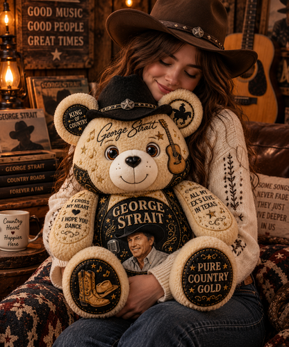 George Strait Bear Custom Shaped Pillow – King of Country, Pure Country Music Fan Gift