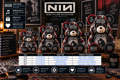 Nine Inch Nails Custom Shaped Bear Pillow – Industrial Rock Music Inspired Gift for Fans