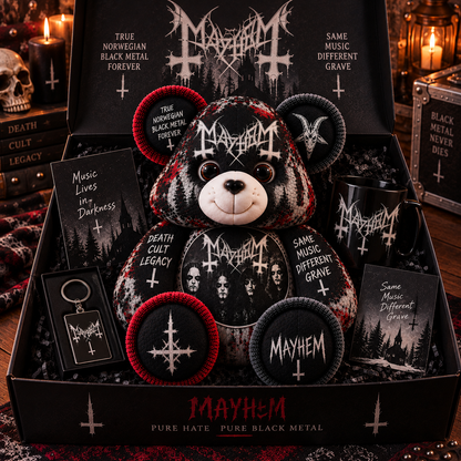Mayhem Custom Shaped Bear Pillow – Norwegian Black Metal Inspired Gift for Fans