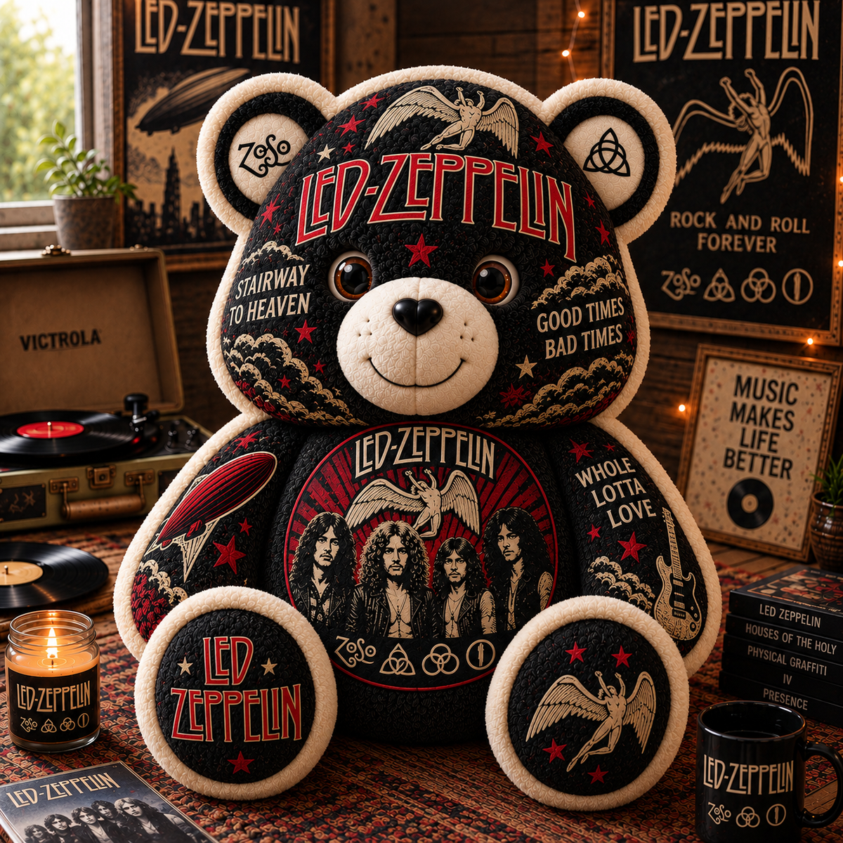 Led Zeppelin Bear Custom Shaped Pillow – Gift for Classic Music Lover 2