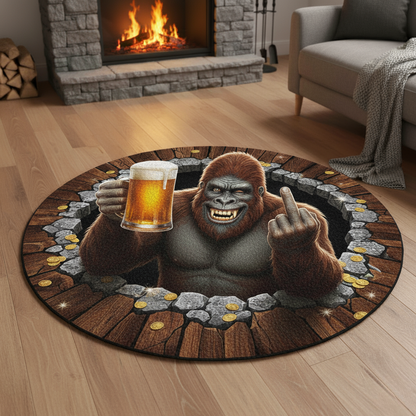 Sasquatch Drinking Beer Hole In Floor Round Mat