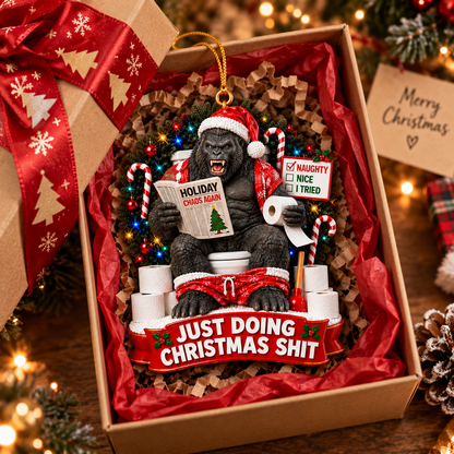 King Kong Just Doing Christmas Shit Ornament – Funny Gorilla Christmas Decor, Monster Fan Holiday Gift