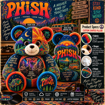 Phish Bear Custom Shaped Pillow – Psychedelic Jam Rock Music Fan Gift
