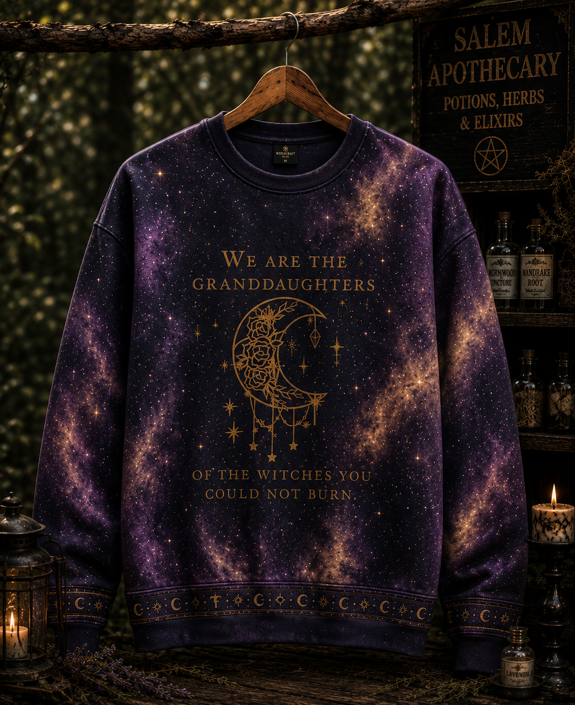 We Are The Granddaughters Of The Witches Hoodie – Celestial Witchy Salem All Over Print Shirt