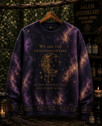 We Are The Granddaughters Of The Witches Hoodie – Celestial Witchy Salem All Over Print Shirt