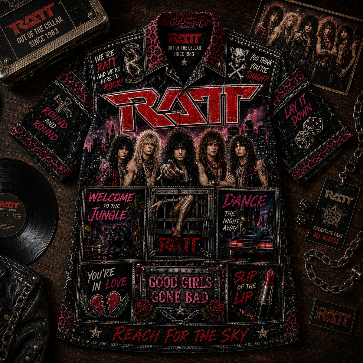 Ratt Hawaiian Shirt – Out of the Cellar Round and Round 80s Glam Metal Rock Music Inspired Gift for Ratt Fans
