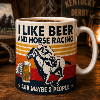I Like Beer And Horse Racing Funny Vintage Mug