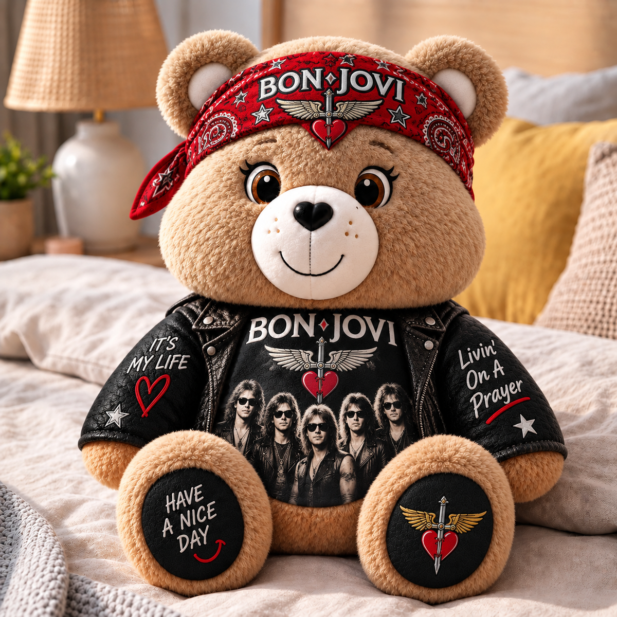 Bon Jovi Custom Shaped Bear Pillow – Livin’ on a Prayer Rock Music Inspired Gift for Bon Jovi Fans