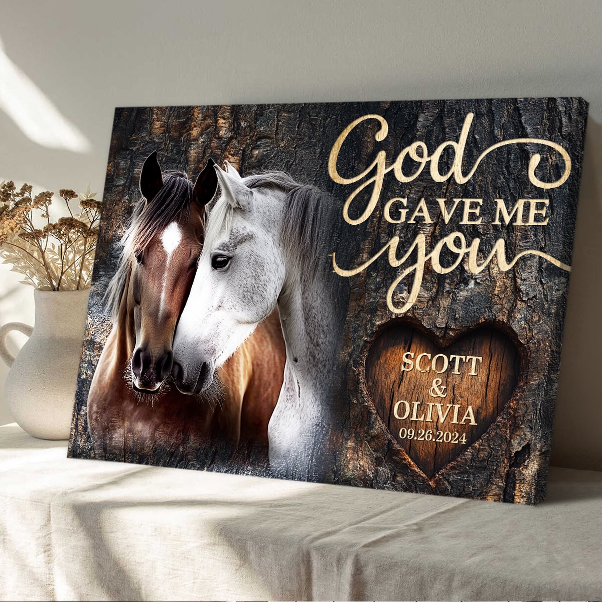 Rustic Couples Horse God Gave Me You Personalized Canvas