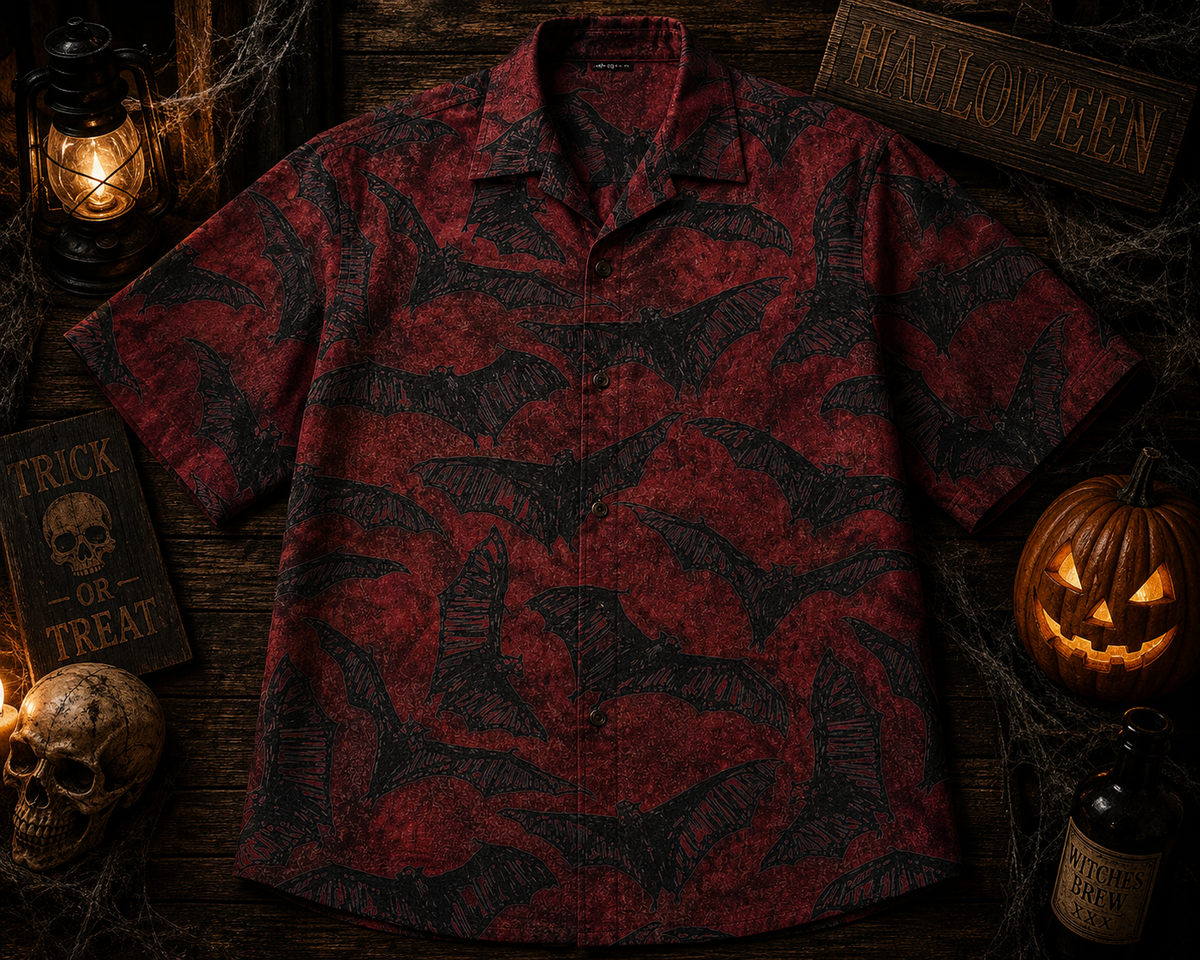 Dark Gothic Bat Swarm Red Hawaiian Shirt
