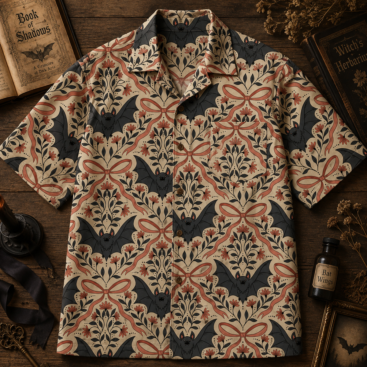 Vintage Floral Bat Gothic Hawaiian Shirt