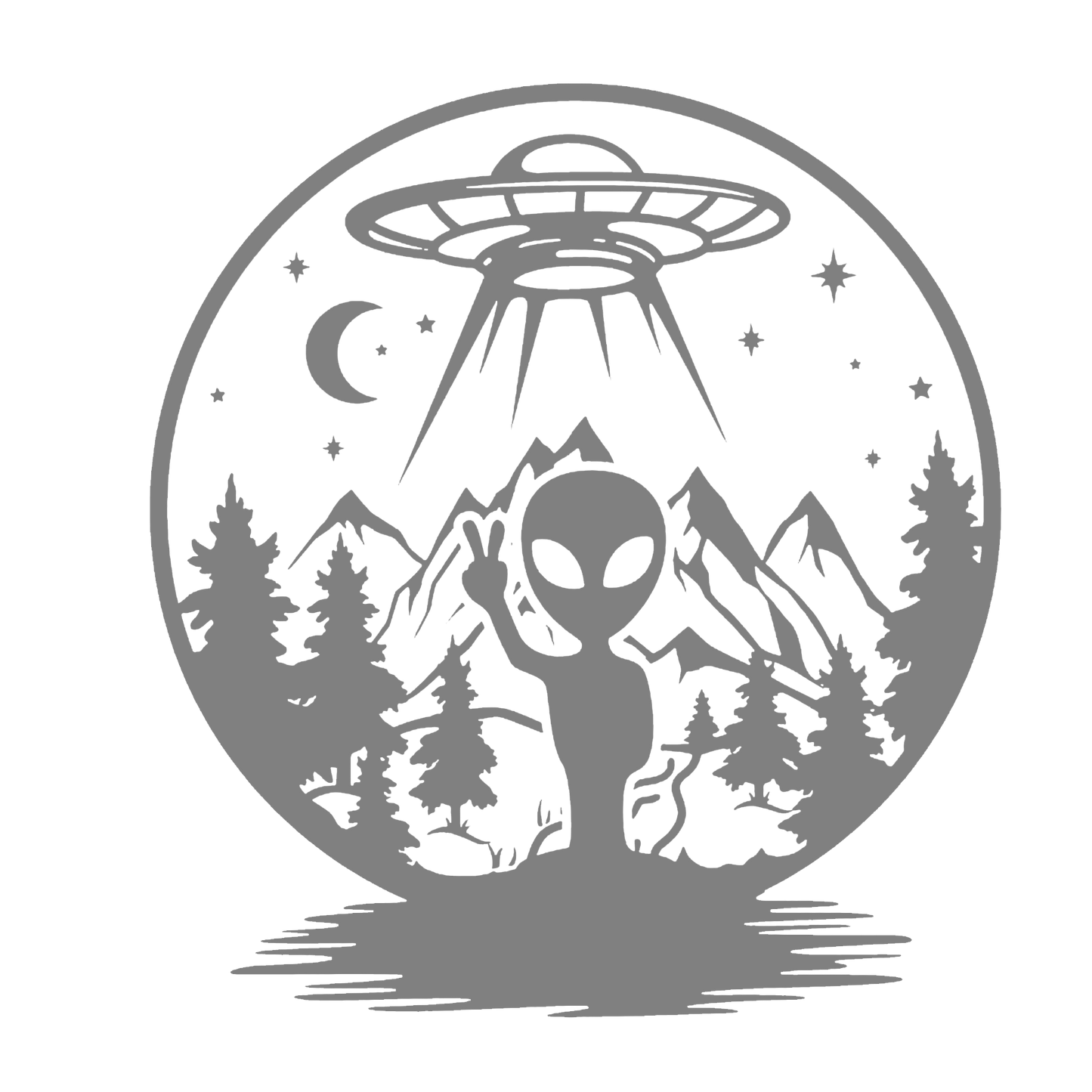 Alien Peace in the Forest – UFO Sticker