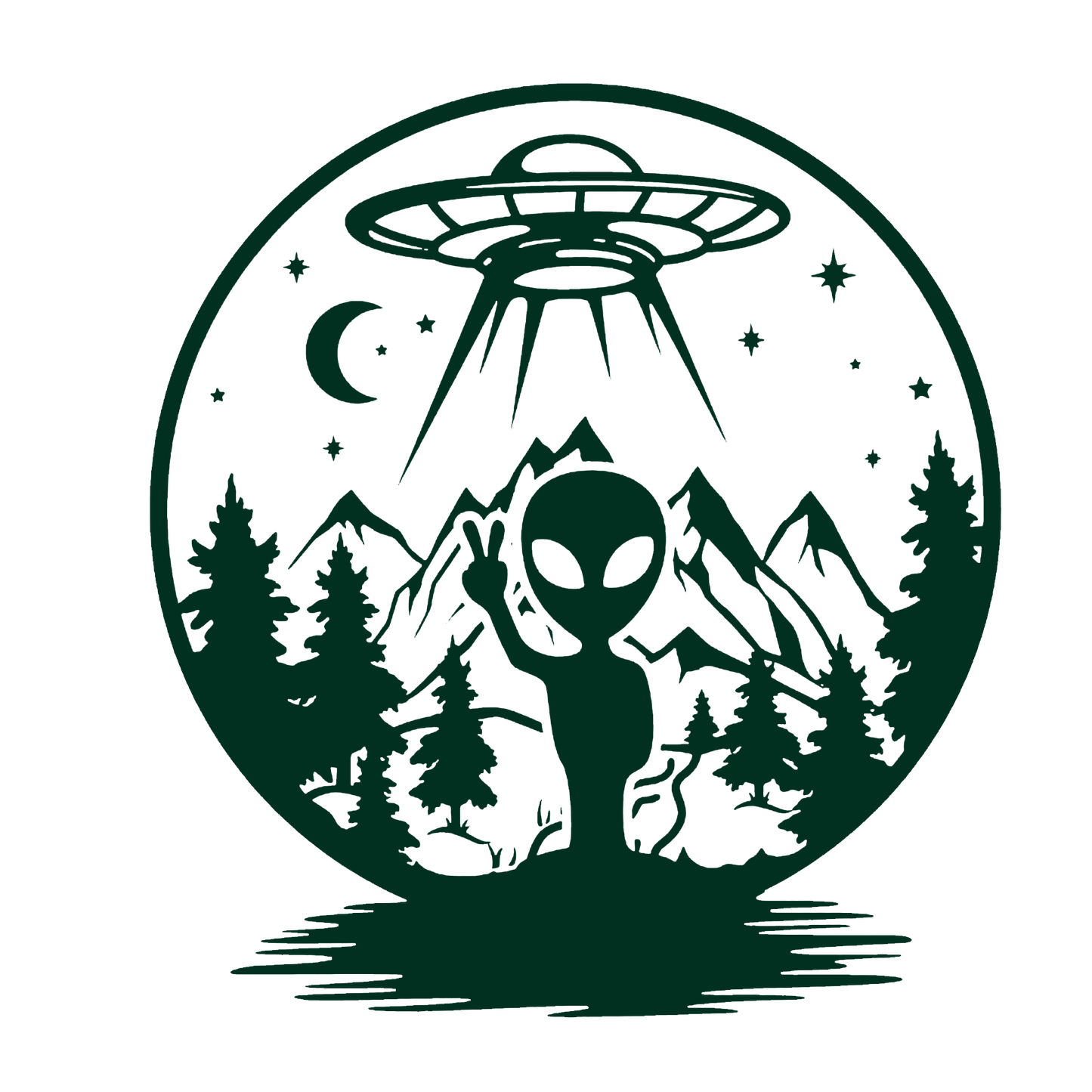 Alien Peace in the Forest – UFO Sticker