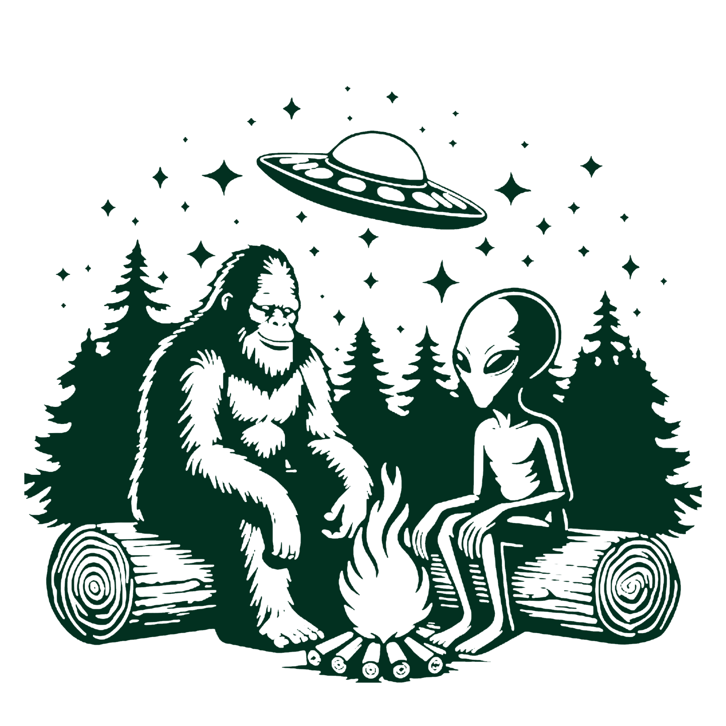 UFO, Bigfoot & Alien Campfire Sticker