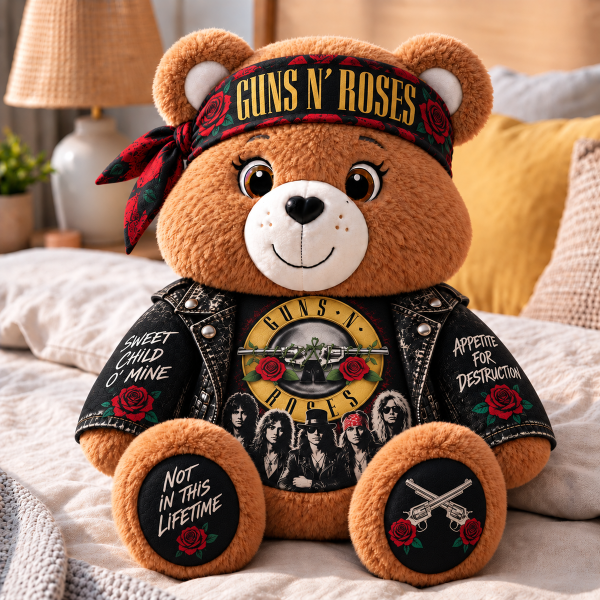 Guns N’ Roses Custom Shaped Bear Pillow – Rock Music Inspired Gift for Guns N’ Roses Fans