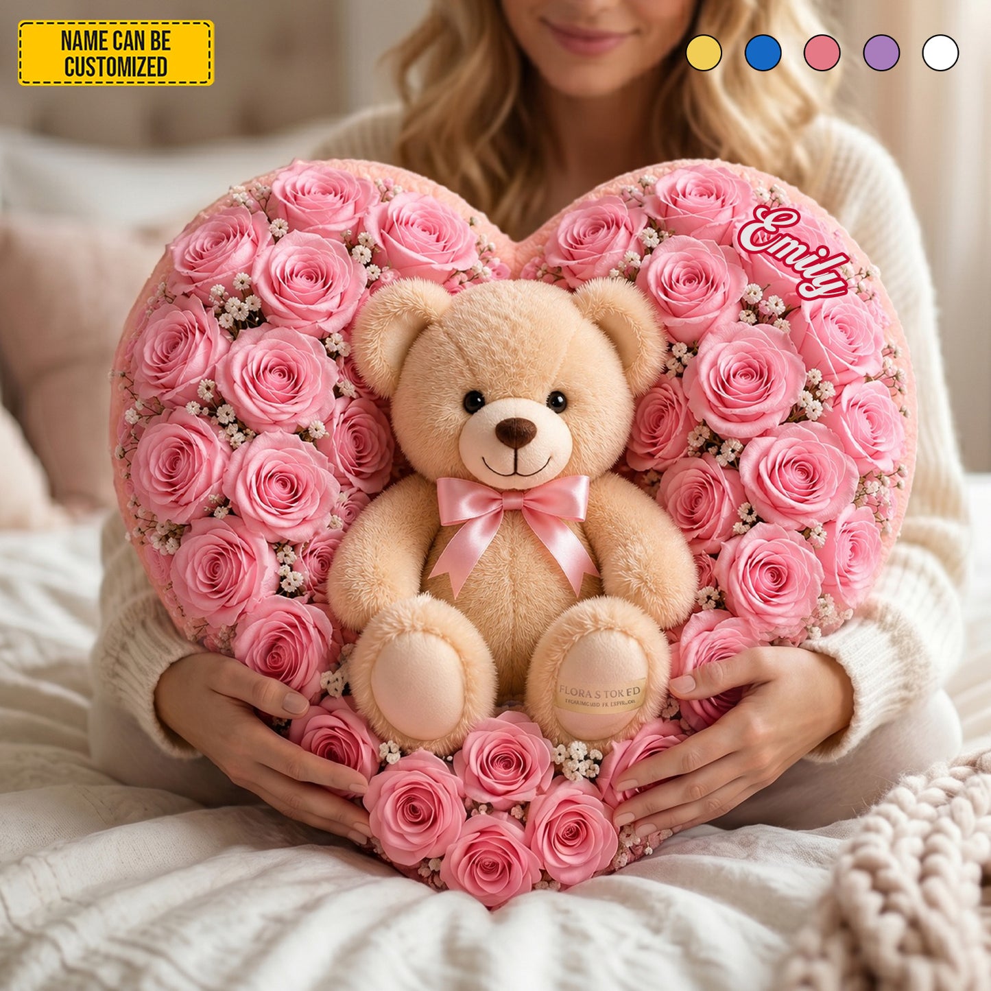 Personalized Bear Rose Heart Custom Shaped Pillow