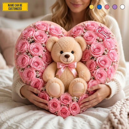 Personalized Bear Rose Heart Custom Shaped Pillow