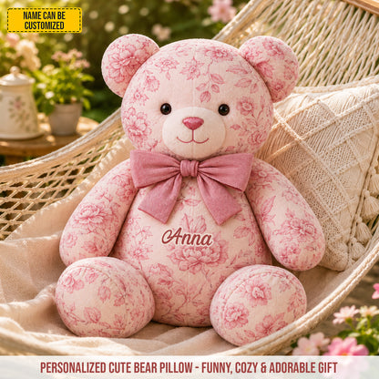 Personalized Vintage Floral Teddy Bear Custom Shape Pillow