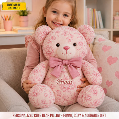 Personalized Vintage Floral Teddy Bear Custom Shape Pillow