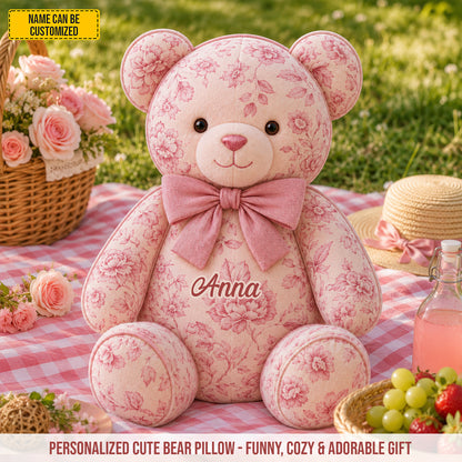 Personalized Vintage Floral Teddy Bear Custom Shape Pillow