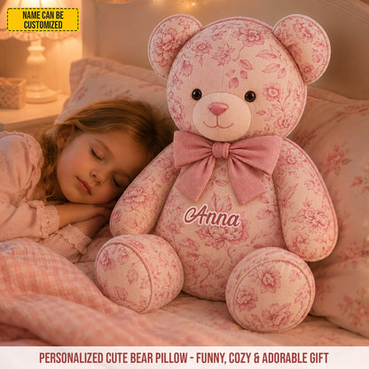Personalized Vintage Floral Teddy Bear Custom Shape Pillow