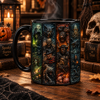 Dark Legends & Mythical Monsters 3D Black Mug – Gothic Horror Creature Coffee Cup