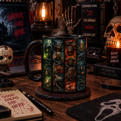 Dark Legends & Mythical Monsters 3D Black Mug – Gothic Horror Creature Coffee Cup