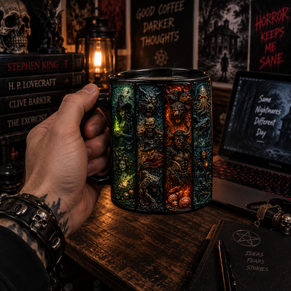 Dark Legends & Mythical Monsters 3D Black Mug – Gothic Horror Creature Coffee Cup