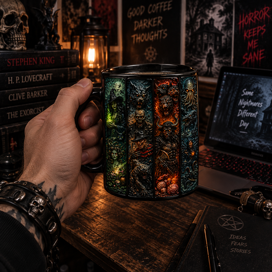 Dark Legends & Mythical Monsters 3D Black Mug – Gothic Horror Creature Coffee Cup