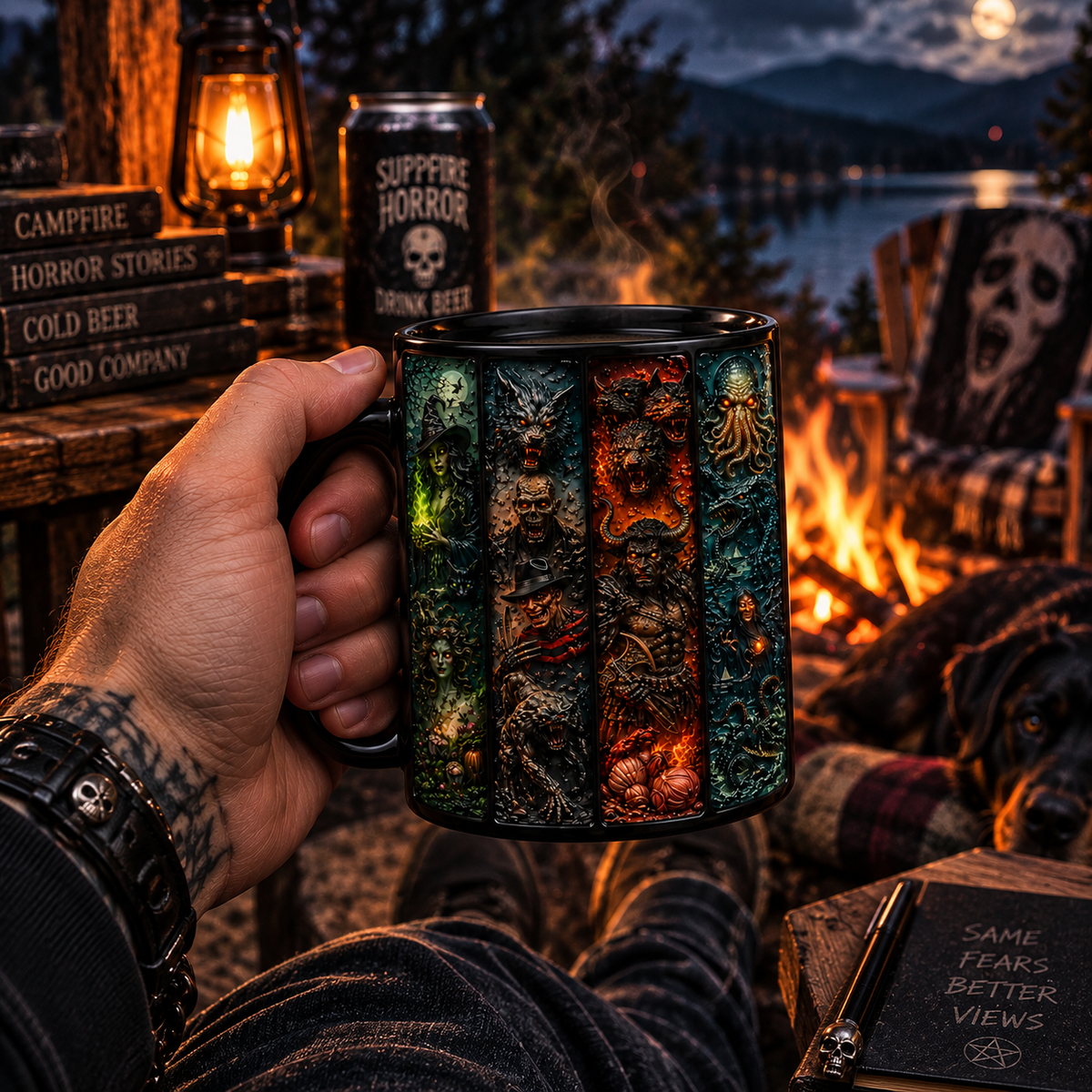 Dark Legends & Mythical Monsters 3D Black Mug – Gothic Horror Creature Coffee Cup