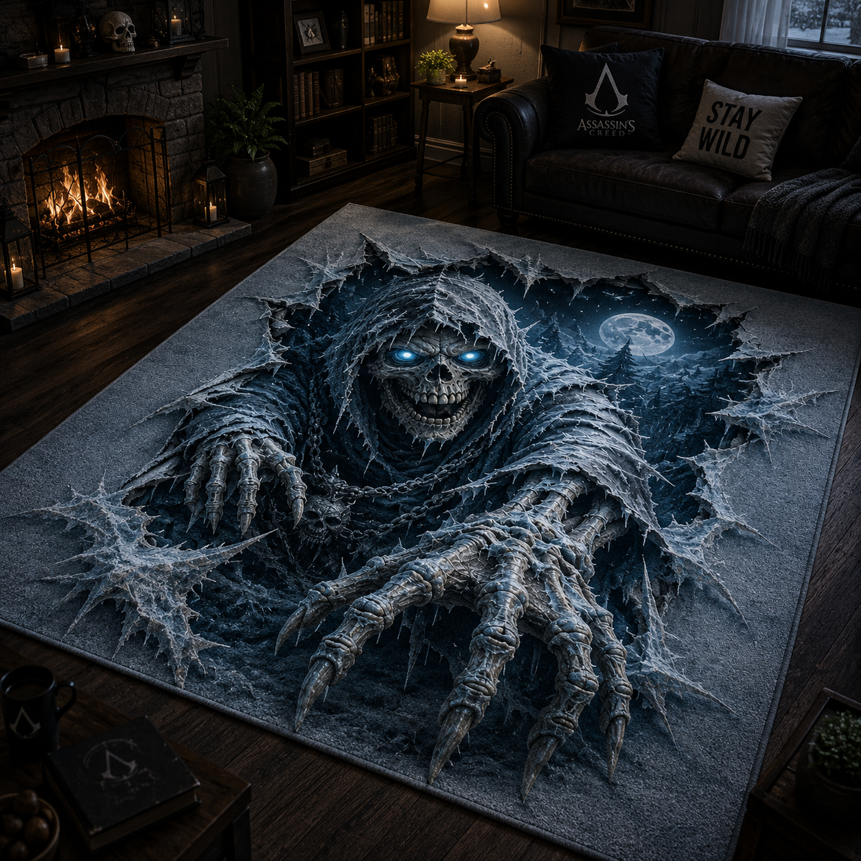 Grim Reaper Skull Halloween Area Rug