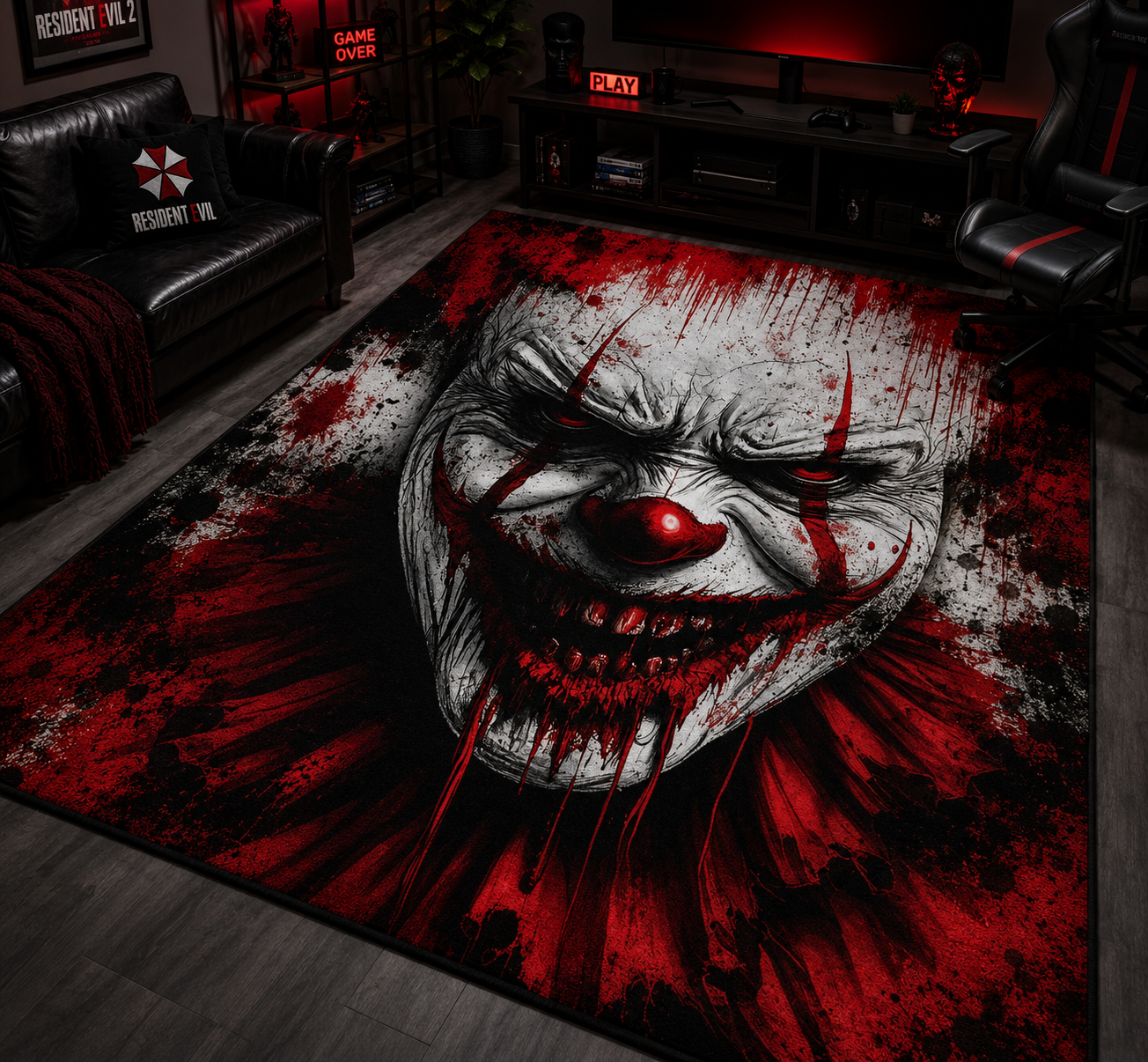 Bloody Evil Clown Halloween Area Rug