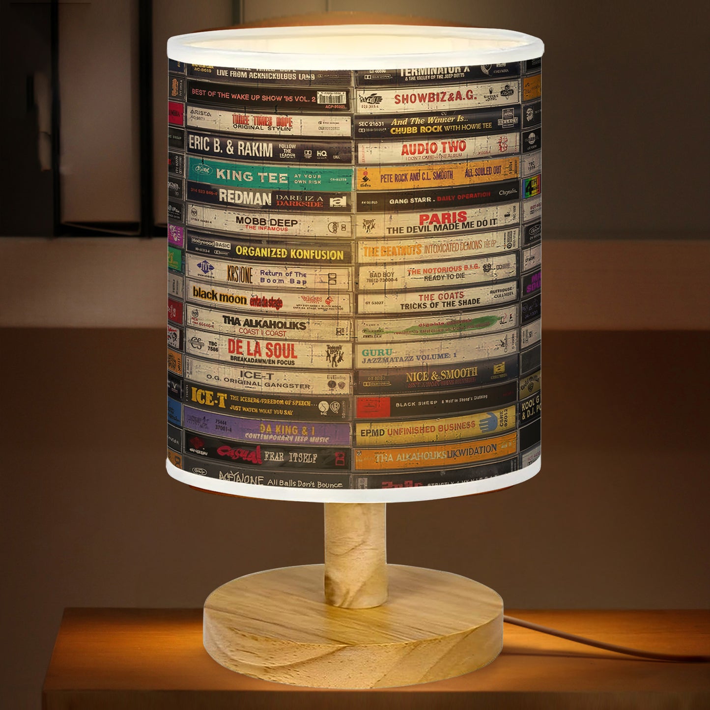 Classic Hiphop Cassette Wood Base Fabric Lamp, Retro Home Décor Gift